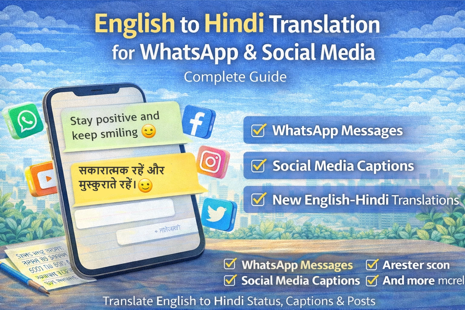 English to Hindi Translation for WhatsApp and Social Media messages on smartphone