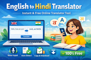 English to Hindi Translator online tool with voice input, auto language detection, copy and download feature