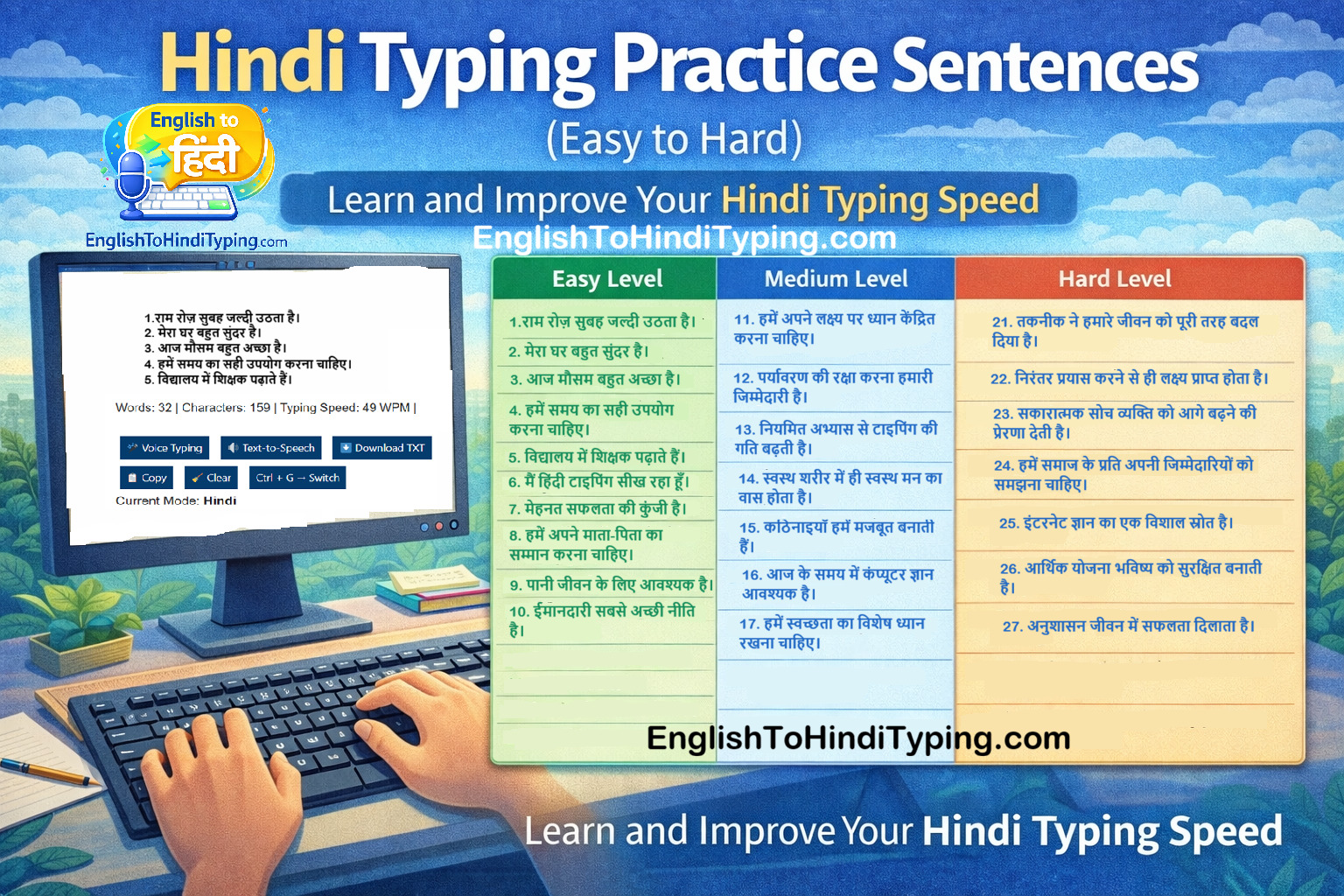 Hindi Typing Practice Sentences Easy to Hard with Speed Improvement Guide