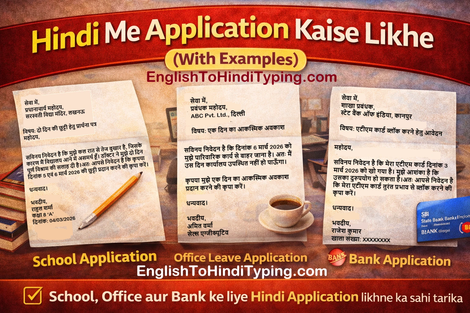 Hindi me application kaise likhe with examples – school office bank format guide